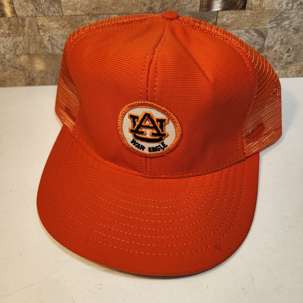 Vtg Auburn Tigers War Eagle Trucker Hat Orange Mesh Snapback Made in USA L/XL